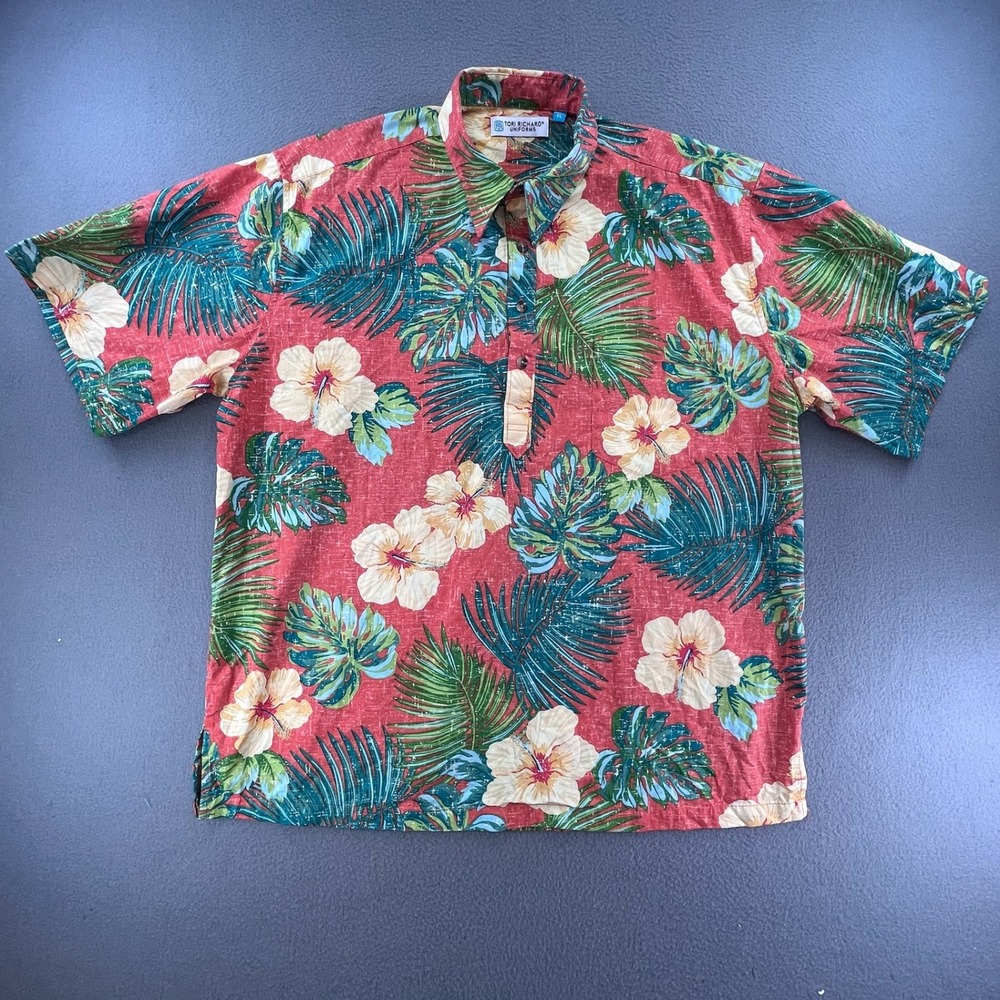 Tori Richard Men Shirt Tropical Hibiscus Flora XL Aloha Popover Short Sleeve